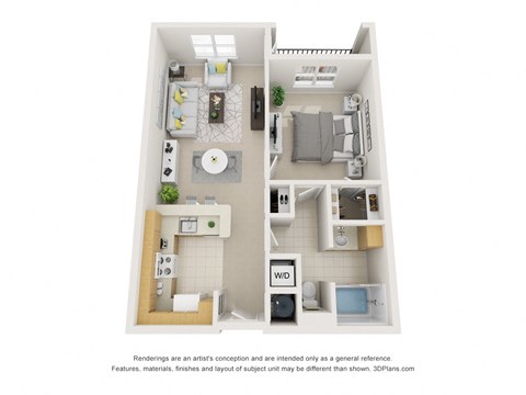Floor plan for 1 bed, 1 bath, 770 sqft